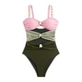 thumbnail image 4 of QHFBli Women's One Piece Swimsuit Colorblock Metal Button Tummy Control Bathing Suit Sexy Cut Out Double Straps Swim Suits, 4 of 5