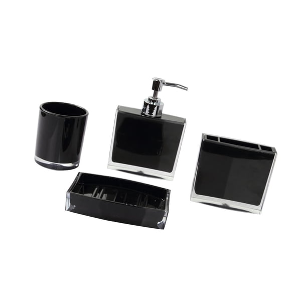Estuche de almacenamiento con 4 dispensadores de loción y portacepillos de dientes, accesorios de baño Negro