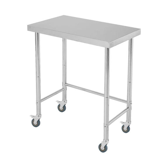 Stainless Steel Table, 18"x32"x35" Utility Work Tables, Commercial Kitchen Prep Table with Locking Casters and Open Base Single Tier, for Restaurant, Garage, Workshop, Silver