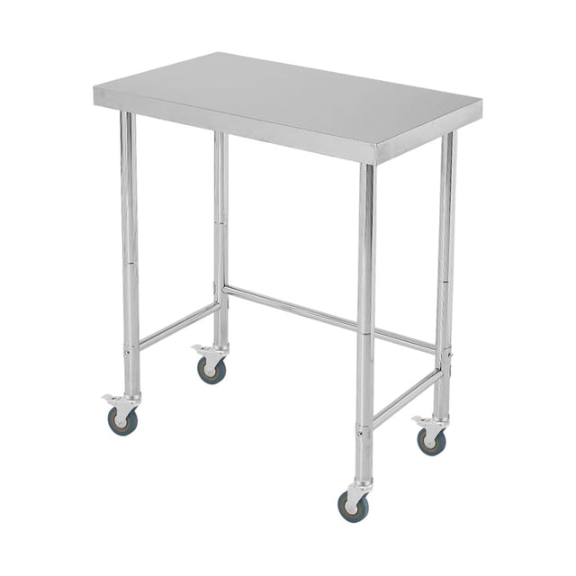 Stainless Steel Table, 18"x32"x35" Utility Work Tables, Commercial Kitchen Prep Table with Locking Casters and Open Base Single Tier, for Restaurant, Garage, Workshop, Silver