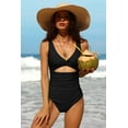 thumbnail image 3 of Attraco Women's One Piece Swimsuit Ruched Tummy High Cut Open Back V Neck Monokini, 3 of 7