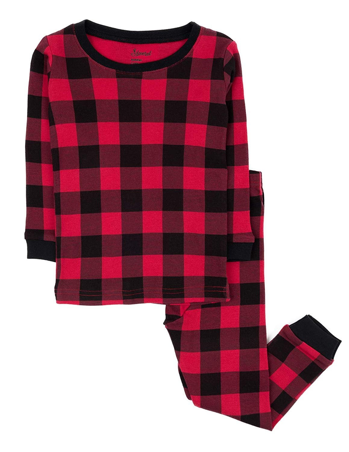Leveret Kids Boys Girl Two Piece Cotton Pajamas Black Red Plaid