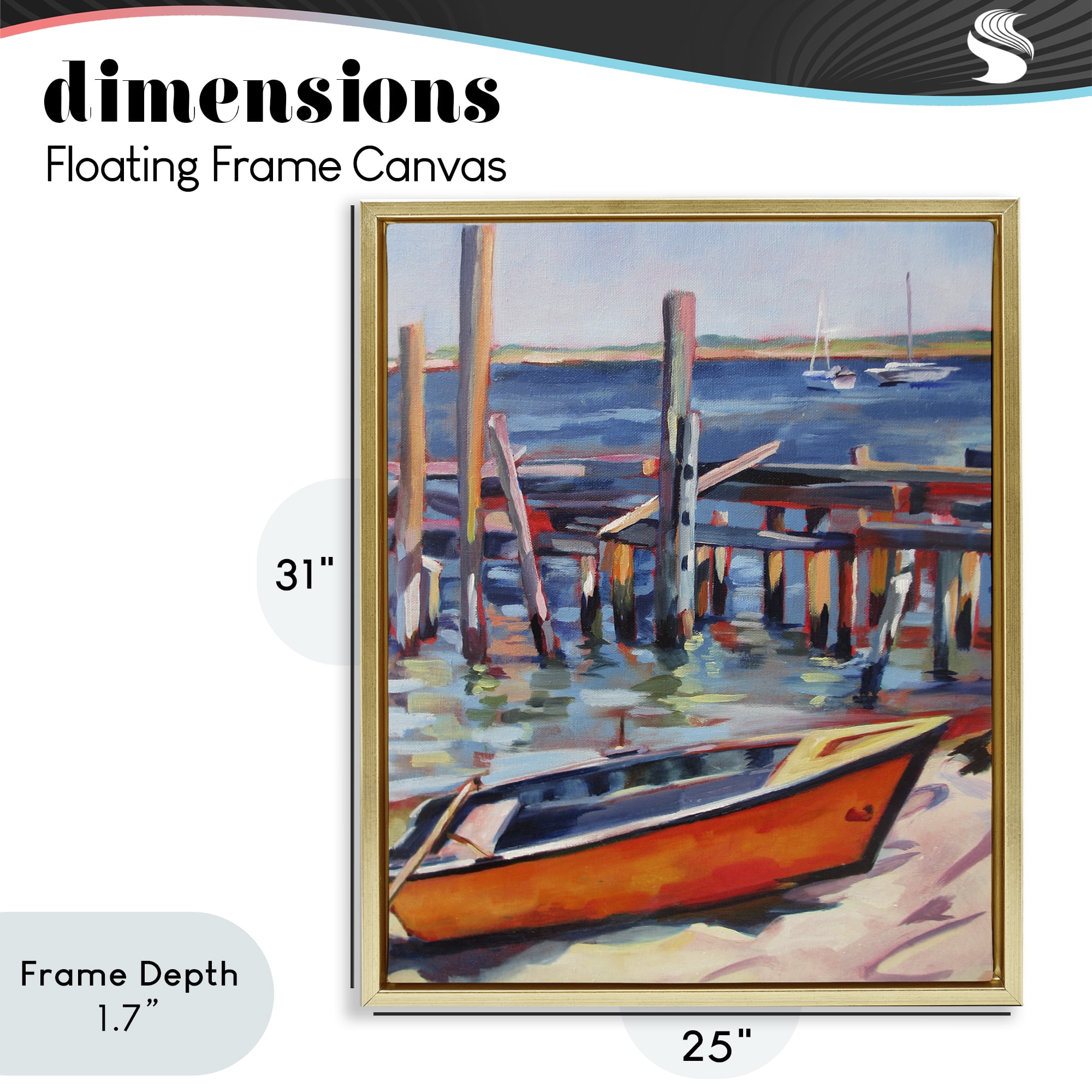 Stupell Industries Provincetown Harbor Boat Gold Framed Floater Canvas Wall Art, design by Maxine Shore