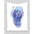 thumbnail image 1 of Jellyfish Tapestry, Watercolor Style Paste Tone Layout of Paint Splashes and Text, Wall Hanging for Bedroom Living Room Dorm Decor, 60W X 80L Inches, White Violet Blue and Purple, by Ambesonne, 1 of 2