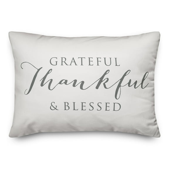 Creative Products Grateful Thankful Blessed White and Grey 14x20 Indoor / Outdoor Pillow