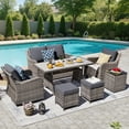 thumbnail image 6 of MEISSALIVVE 7 Pieces Outdoor Patio Furniture Set, Wicker Patio Conversation Set with Swivel Chairs, Patio Sectional Furniture Set with Loveseat, 2 Ottomans and Dining Table (Grey), 6 of 9