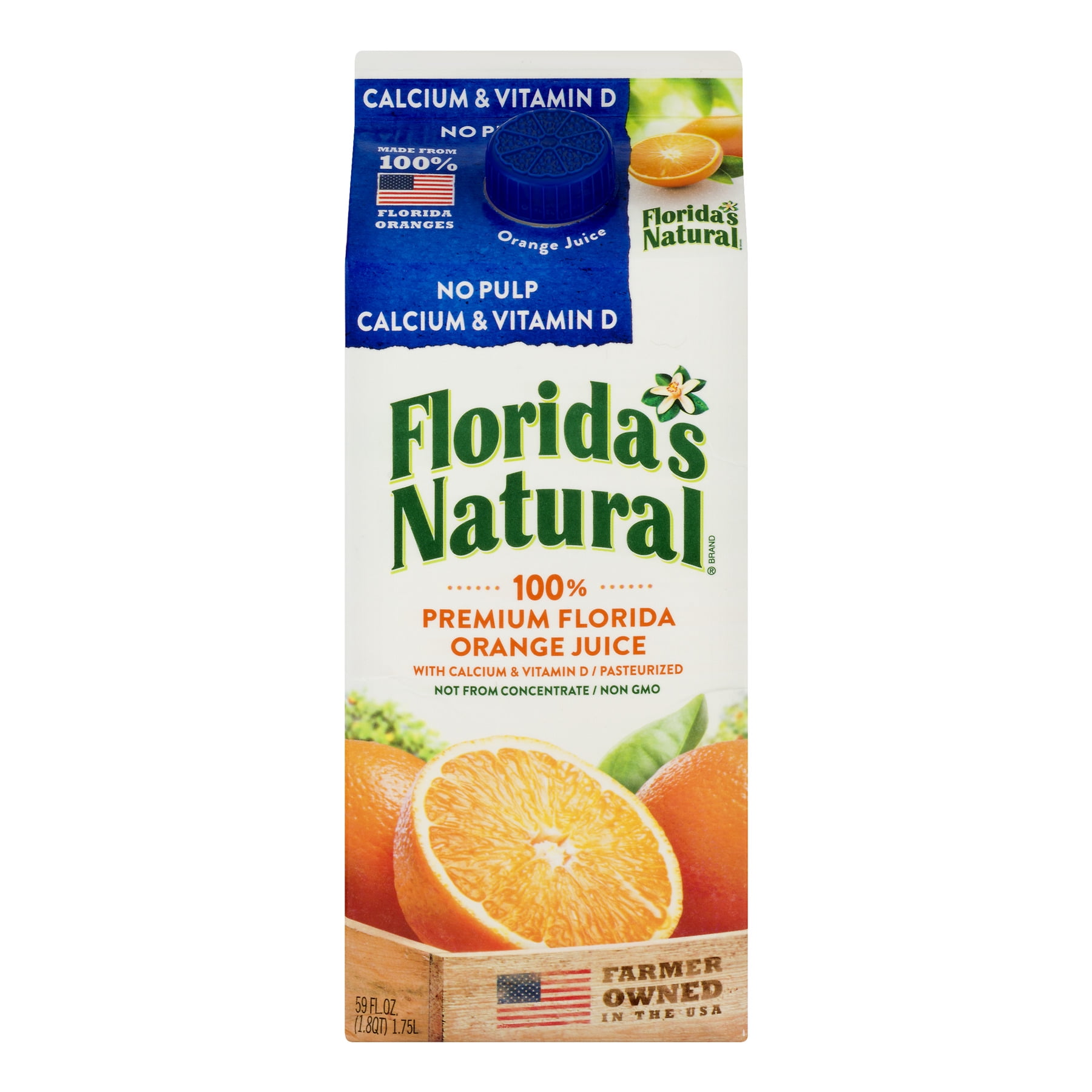 Florida's Natural, 100% Orange Juice No Pulp Calcium Vitamin D, 59 Fl