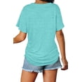 thumbnail image 4 of Camiseta de mujer WIHOLL cuello en V, corte holgado, color aqua, talla XL, 4 of 4