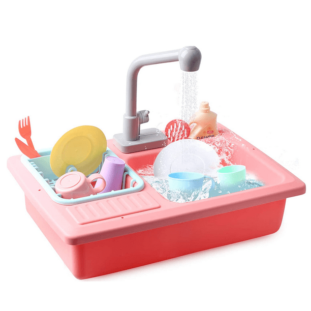 Kids Kitchen Sink Toys Electric Dishwasher Playing Toy with Running