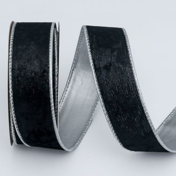 NAMZI 10 Yard Continuous 1.6 Inch Wired Ribbon, Metallic Crushed Velvet Christmas Style for Tree Decoration, Wreaths Supplies, Gift Wrapping & Crafts, Black