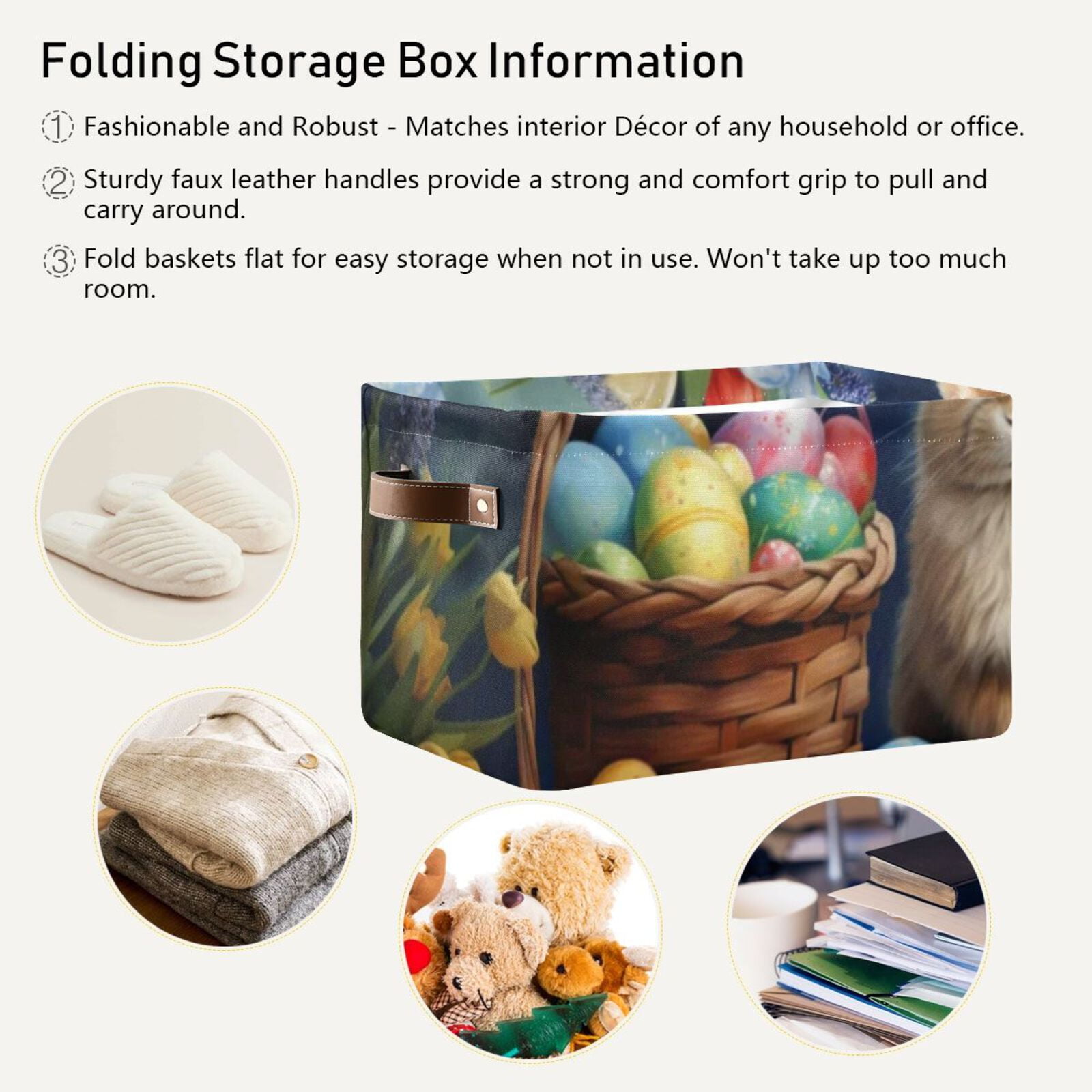 Rabbit Easter Eggs Flowers Storage Bins Baskets With Handles Storage Box Clothes Organizer Organization Toys