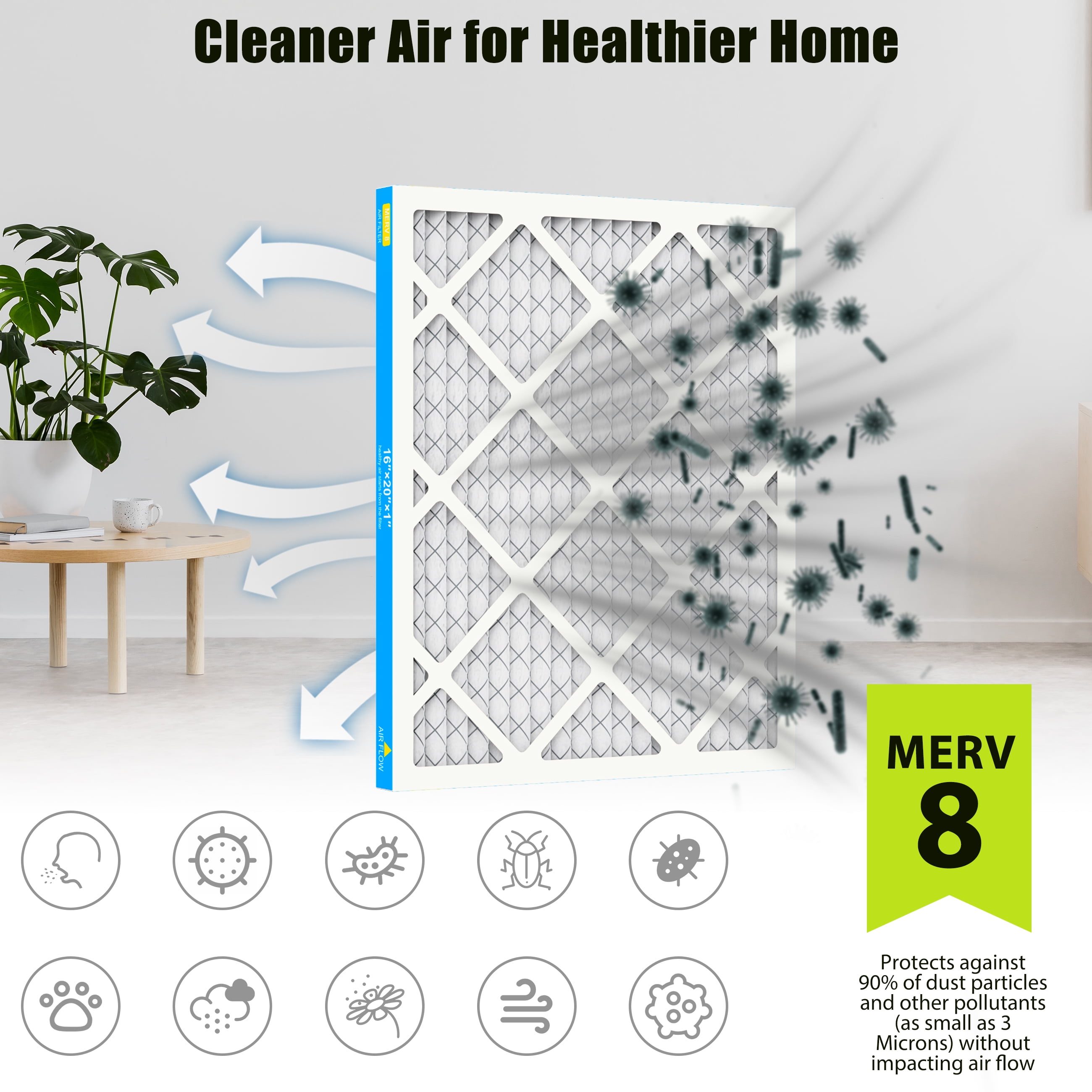 AMI PARTS MERV8 16x20x1 Furnace Air HVAC Filter for Dust Reduction,6 Filters