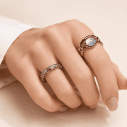 2PCS Adjustable Moonstone Open Ring Set for Men Women, Silver Tone Copper Rings