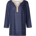thumbnail image 3 of Womens 3/4 Sleeve T-Shirts V Neck Buttons Tops Neck Cute Tunic Floral Print Tops Basic Tees Blouses Fashion Loose Fit Pullover Casual Basic Shirts, 3 of 4