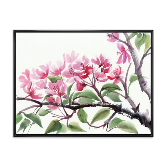 Designart 'Pink Blossoming Floral Tree' Traditional Framed Canvas Wall Art Print
