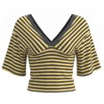 thumbnail image 6 of vigerkar Women Y2K Striped V Neck Cinched Waist Tops Batwing Sleeve Backless Shirt | Short Sleeve Ruched Crop Tops, Open Back Fitted Tee Shirt, Summer Going Out (Yellow, XL), 6 of 7