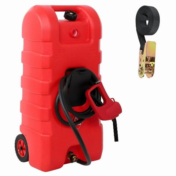 Towallmark Gas Can, 15 Gallon Portable Fuel Tank With Siphon Pump, Heavy Duty Gasoline Container With 9.8FT Hose, 6 Inch Wheels, Lockable Lid, For Lawnmowers ATVs Automobiles, Red