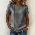 thumbnail image 2 of ClodeEU Women's Striped Round Neck Short Sleeve Blouse,Casual Summer Linen Blend Tee Gray,Women's Plus S, 2 of 9