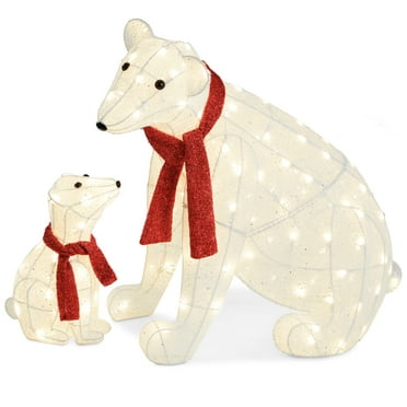 32in 2-Piece Lighted Polar Bear Family, Large All-Weather Pre-Lit ...