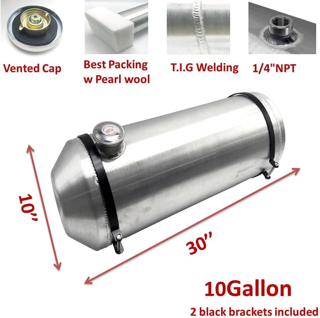 JSD 10" x30" 10 Gallons Spun Aluminum Gas Tank / Fuel Tank 1/4 NPT Outlet End Fill Truck/Hot Rod