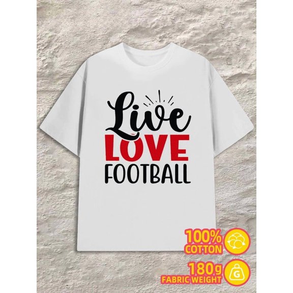 Live Love Football mens white 180G 100% Cotton Daily and weekend wear Casual Unisex Shirt Crewneck tshirts Original Unisex Shirt Crewneck tshirts Retro Unisex Shirt Cotton tshirts