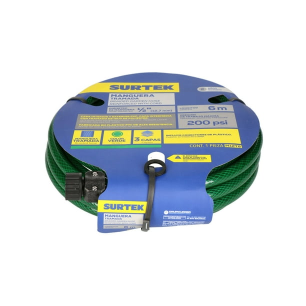 Manguera Tramada Verde SURTEK 1/2 Capa PVC 6m Max 200psi M12T6