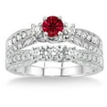 thumbnail image 2 of Extraordinary Fantastic Mind Blowing Moissanite Diamond 2.25 Carat Round Cut Ruby Antique Bridal Set on 10k White Gold, 2 of 2