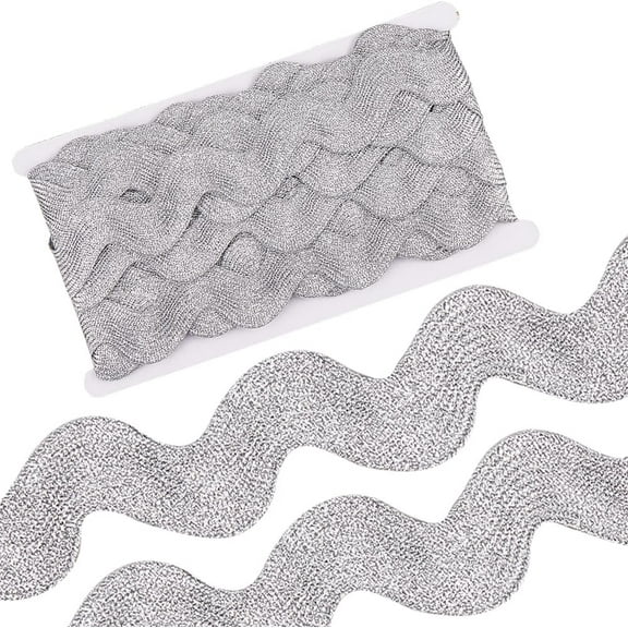 10 Yard 1-1/2 Inch Metallic Jumbo RIC Rac Lace Trim Rick Rack Ribbon Wave Bending Fringe Trimming Sewing Rickrack Zig Zag Woven Fabric for Sewing Crafts Christmas Wedding(Sliver)