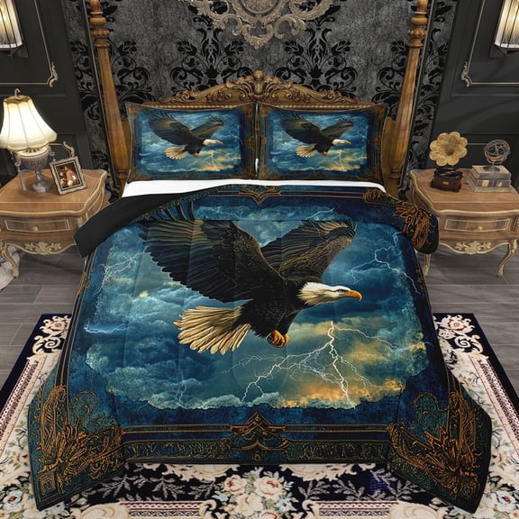 Homewish Wildlife Eagle 2pcs Bedding Comforter Set For Kids Children Teens,Woodland Animal Twin Comforter Sets,Abstract Lightning Breathable Bedding Set,Exotic Style Bedroom Decor,Reversible
