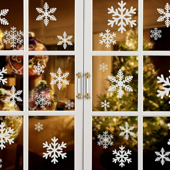 96PCS Christmas Decorations, Snowflake Window Clings, Glueless PVC Window Stickers for Indoor Christmas Décor, 10 Sheets