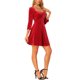 thumbnail image 3 of Vestido de terciopelo rojo para mujer Inspire Chic, con escote cuadrado y mangas 3/4, talla XS, 3 of 6