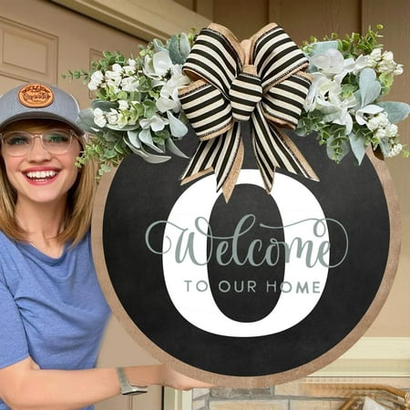 

Hot Sale Funny Welcome Sign Front Door Rustic Round Outdoor Indoor Spring Wreath Farmhouse Porch Wreath Wood Decoration Sign Housewarming Summer Fall Home Wall Decor