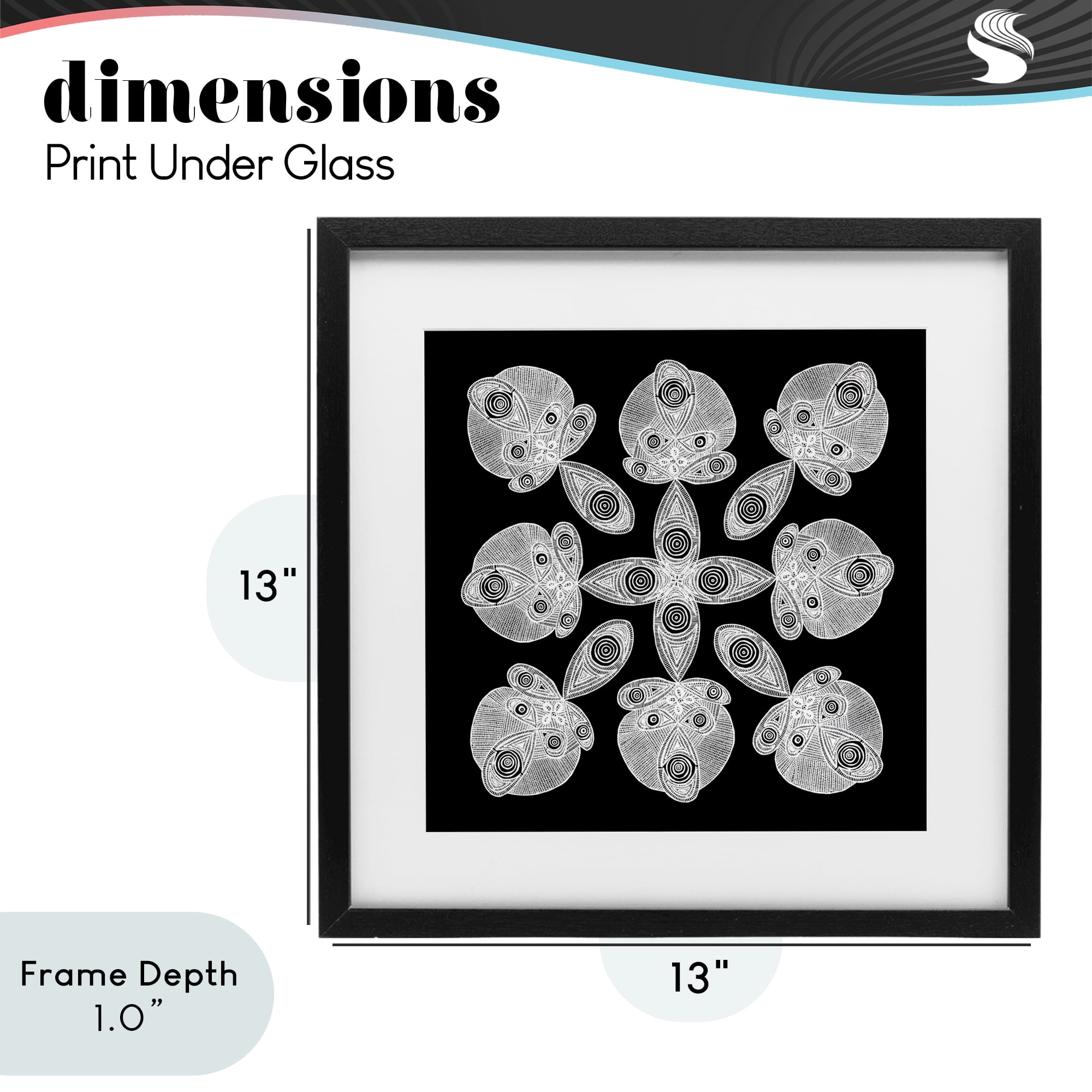 Stupell Industries Fractal Symmetry in Monochrome Black Framed Print Under Glass, design by El Perkin