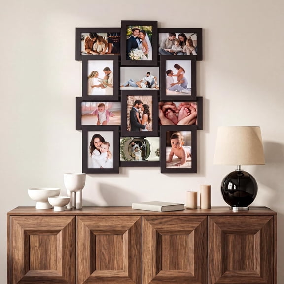 TacleeKii 4x6 Multi Photo Frames Set, 12 Slots, Collage Wall Decor with Glass Front, Family, Wedding, or Gallery Display, Black