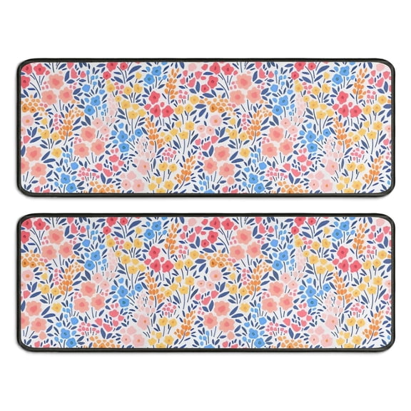Kitchen Rugs Sets Of 2,Pink Pioneer Flower Pattern Anti Fatigue Kitchen Mat Rugs Non Slip Washable,Decorative Kitchen Floor Mats for Kitchen,Sink,Laundry,17"x47" 17"x47"