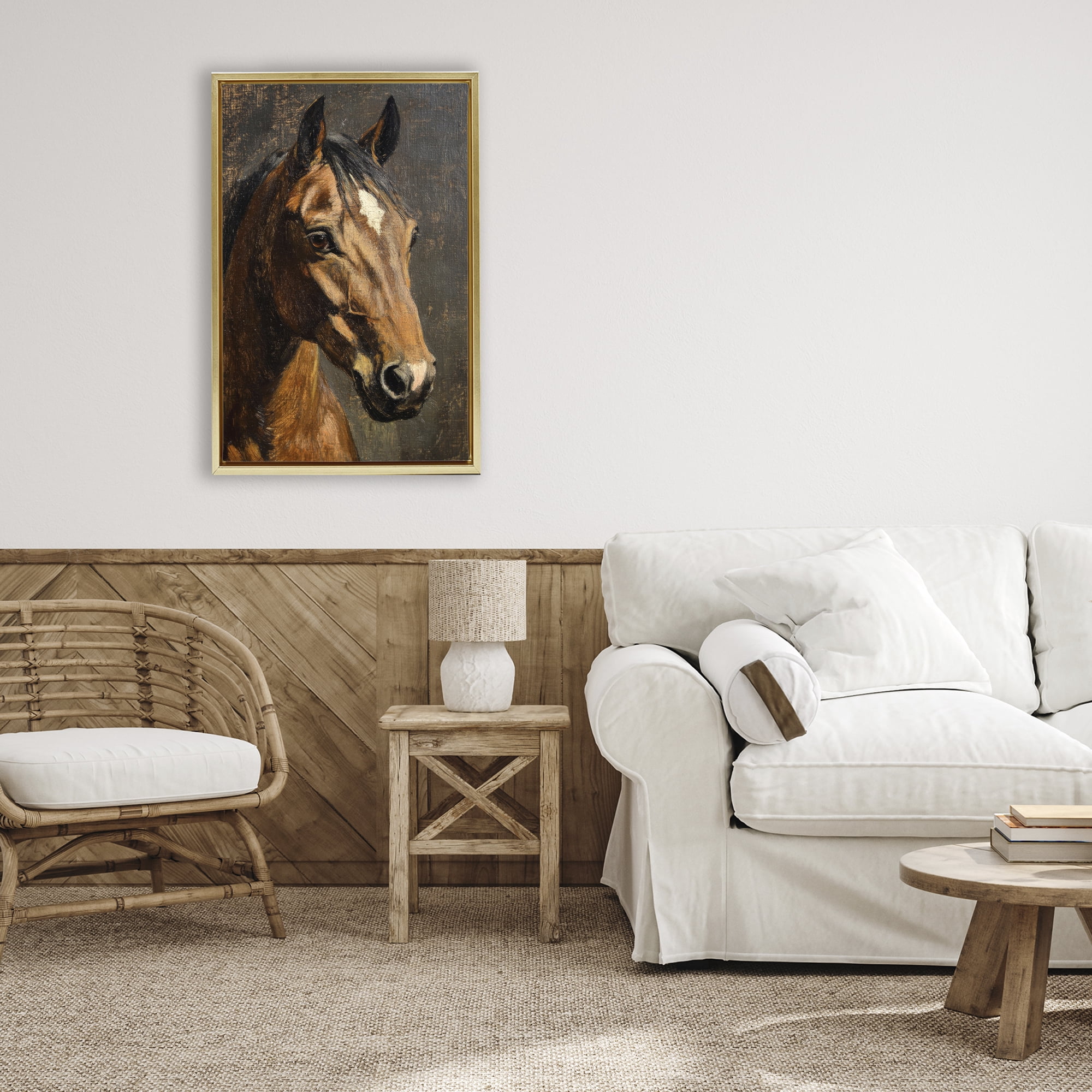 Stupell Industries Horse Portrait Study Gold Framed Floater Canvas Wall Art, design by Petal Prints Design