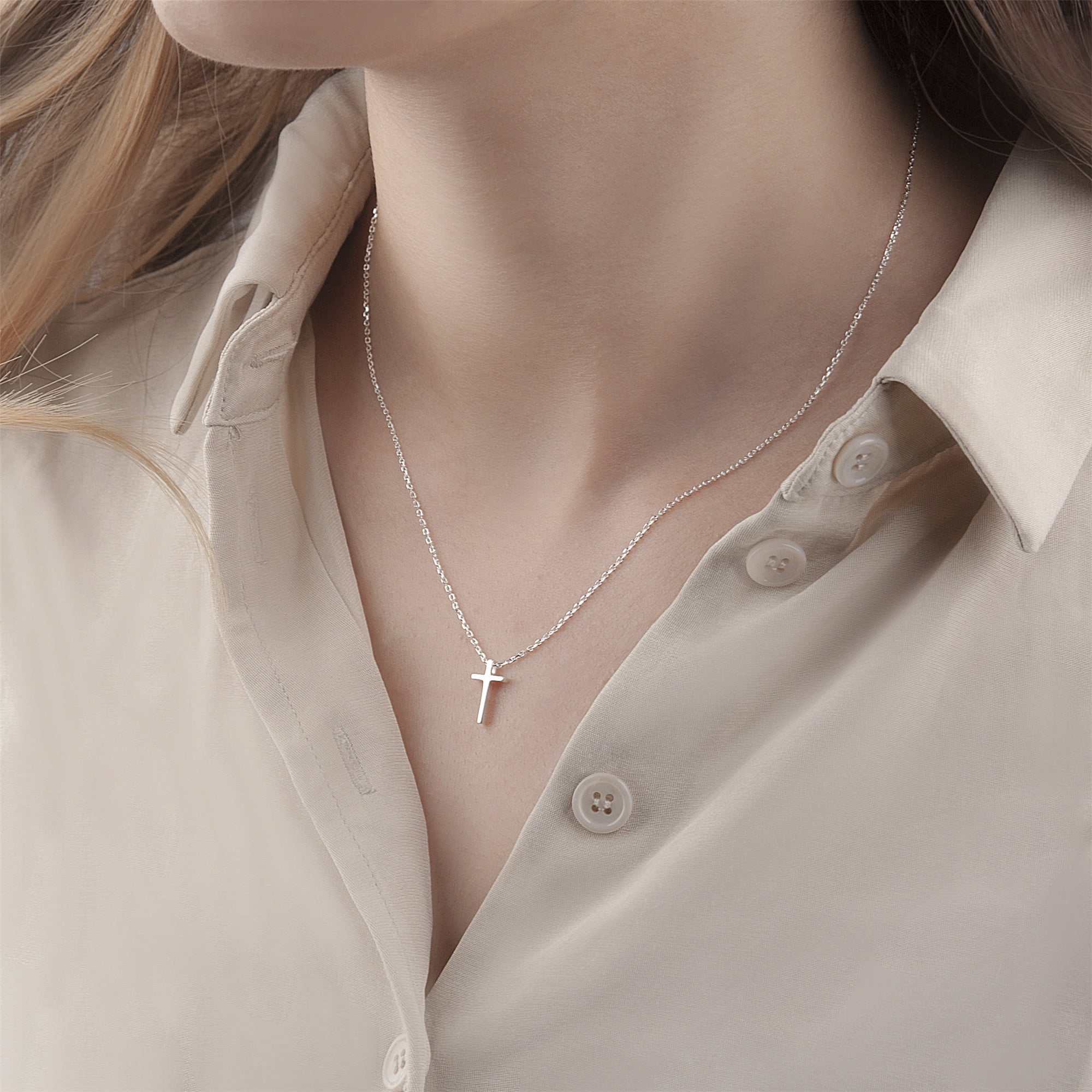 Anavia Pendant-925 sterling silver Friendship Jewelry Sterling Silver Cross Necklace New Year Gift for Soul Sister Necklace Card Chain Length - 16" + 2"