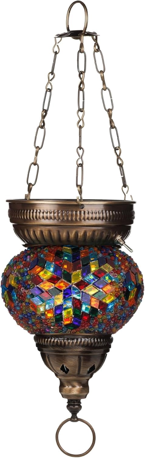 DEMMEX DIY Turkish Mosaic Lantern Kit – Beginner-Friendly Tiffany Glass Craft Project for Adults & Teens, Brass Finish, Battery Operated, Convertible Tabletop or Hanging Lantern (Multicolor)