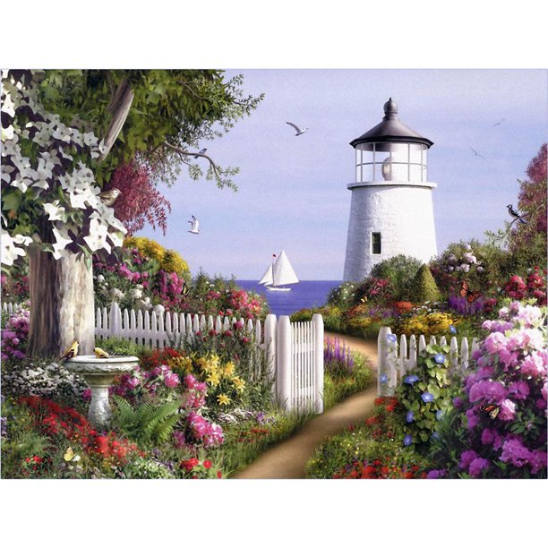 Pintura de diamante (DE1601) 5D DIY Faro Jardín Cuadro de pared de mosaico redondo completo 45x60cm FLhrweasw Nuevo