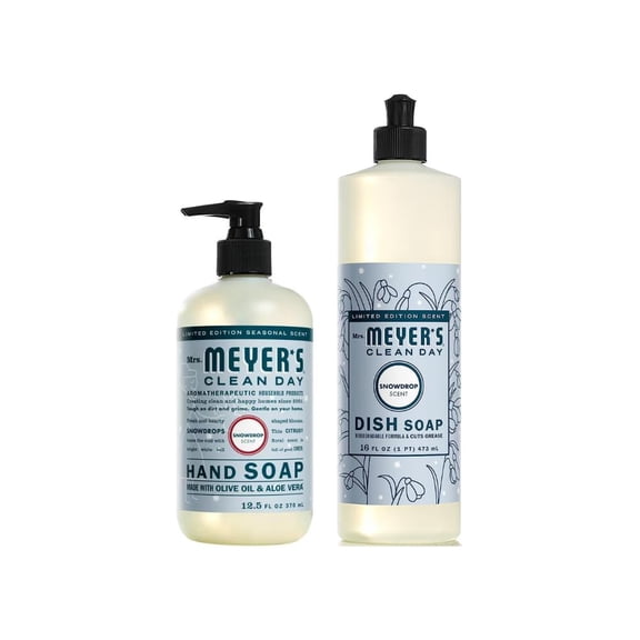 Mrs. Meyer’s Clean Day Snow Drop Variety, 1 Liquid Hand Soap 12.5 oz, 1 Liquid Dish Soap 16 oz