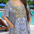 thumbnail image 4 of Miss Lavish London Elegant Blue Kaftan Dresses for Women - Versatile Beach Coverups, Plus Size African Dubai & Moroccan Kaftans - Ideal for Loungewear & Swimwear Modern Caftans Long Dresses, Large, 4 of 6