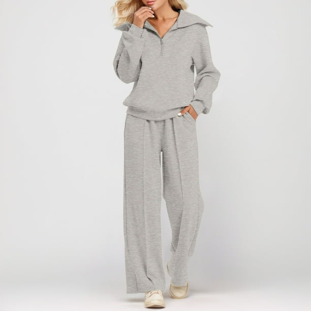 Yzengfg Two Piece Outfits Half Zip Sweatshirt Sweatsuit Sets For