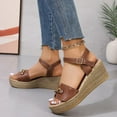 thumbnail image 4 of Cethrio Wedge Sandals for Women 2025, Holiday Open Toe Summer Ankle Strap Womens Footwear Khaki Size 6.5, 4 of 6