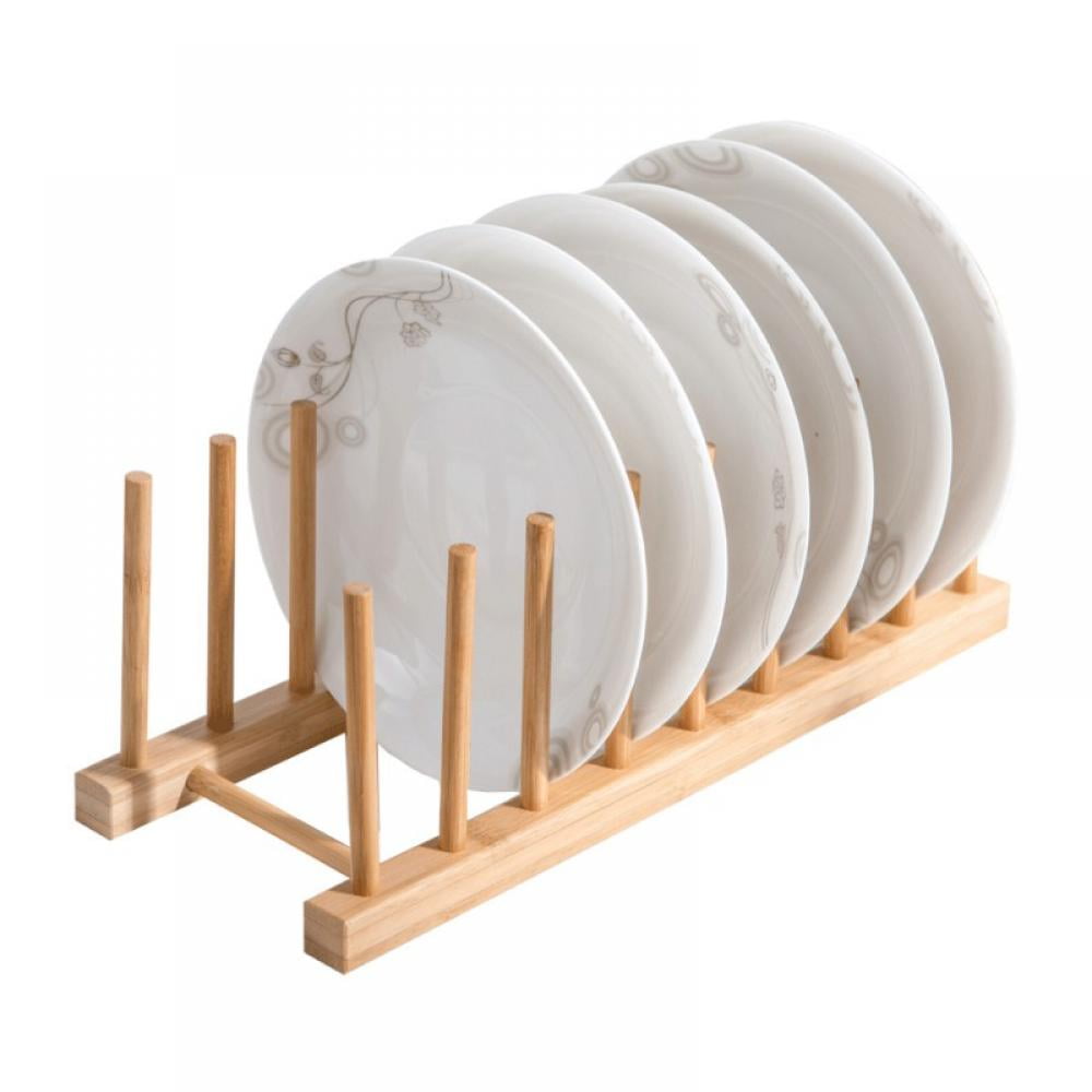 Stock N Wares Bamboo Dish Rack, Regular(0.8 Holder Width 10 Slots),  Stylish Low Profile Plate Stand, Dish Drying Rack, Cabinet Plate Stand,  15.56