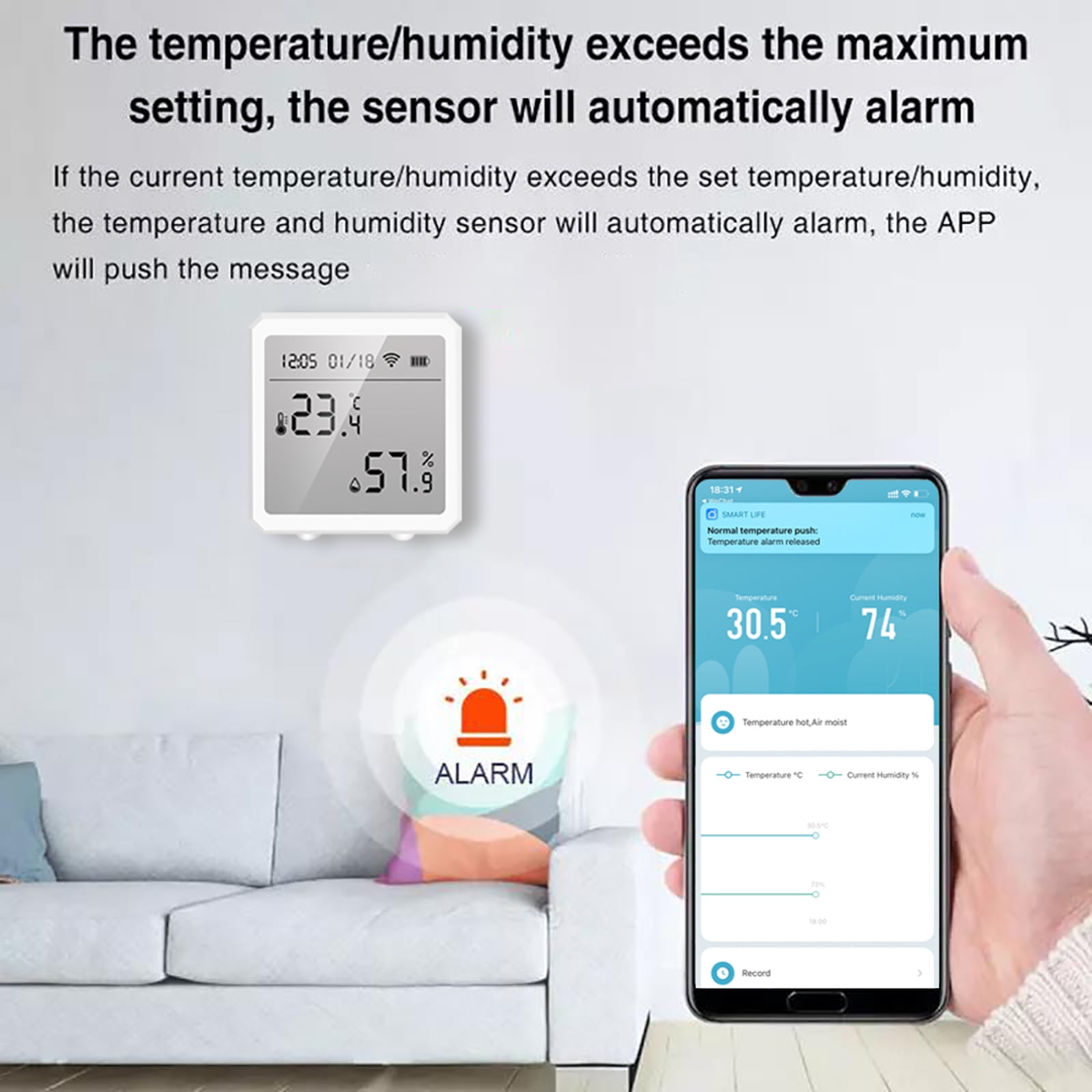 Higrómetro termómetro wifi acuario hogar ACJ con alarma y Tuya app