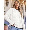 thumbnail image 6 of Women'S Fall Winter Fashion Round Neck Long Sleeve Colorblock Sweater Tops Chunky Knit Pullover Sweaters White XL, 6 of 7