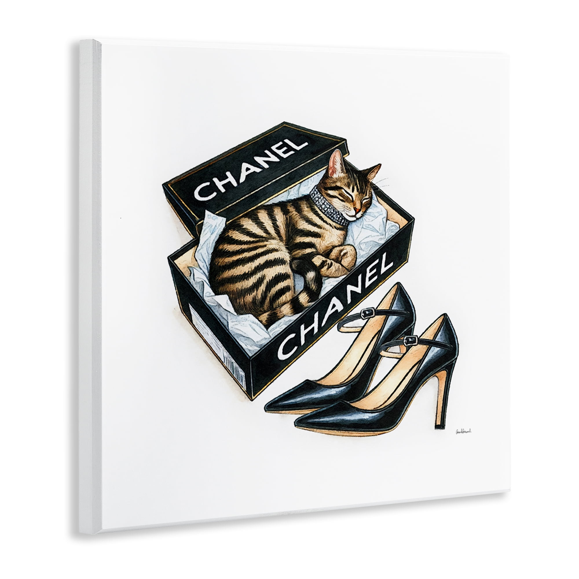 Stupell Industries Sleeping Cat in Shoe Box Animals Painting Unframed Art Print Wall Art, 12 x 12