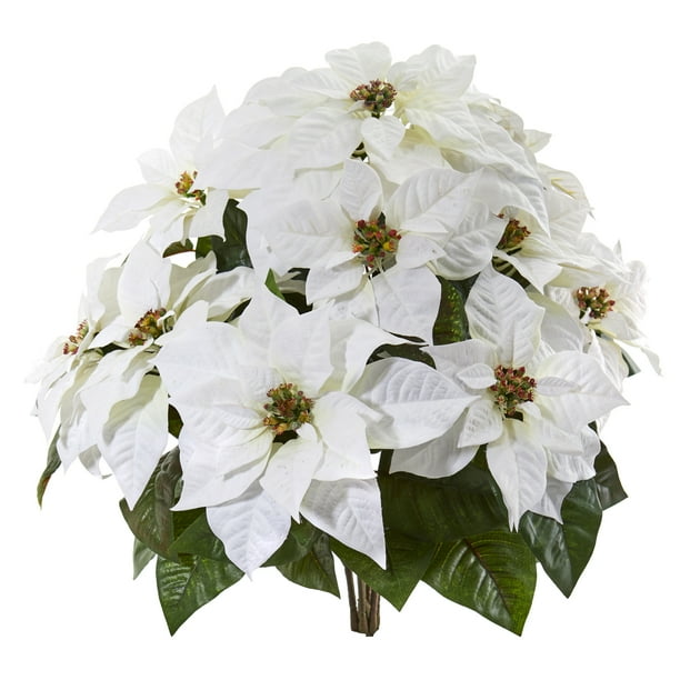 Nearly Natural 24in. Poinsettia Artificial Plant (Set of 2), White