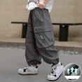 thumbnail image 4 of ATOGUTA Boys Cargo Pants Elastic High Waist Jogger Streetwear Kids Pants Casual Loose Trousers Gray, Size 6-16 Years, 4 of 5