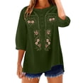thumbnail image 4 of CLOISE Womens Work Blouses 3/4 Sleeve Plus Size Embroidery T Shirts Loose Floral V Neck Pullover Cotton Linen Casual Fall Tops Army Green M, 4 of 6